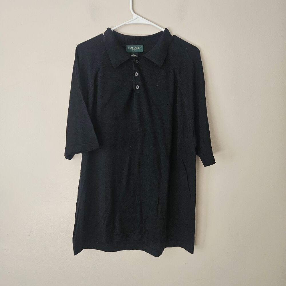 Tom James Polo Shirt Mens Large Silk Knit Short Sleeve Black